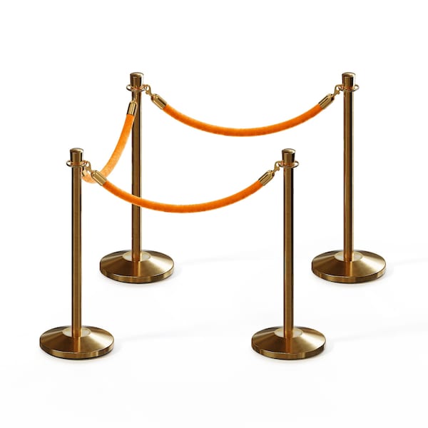 Montour Line Stanchion Post and Rope Kit Sat.Brass, 4 Crown Top 3 Gold Rope 4-SB-CN-3-PVR-GD-PB - main